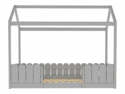 Merax Cama-cabina para niños - 90 x 200 cm - madera maciza - barrera y somier - Gris Clearance