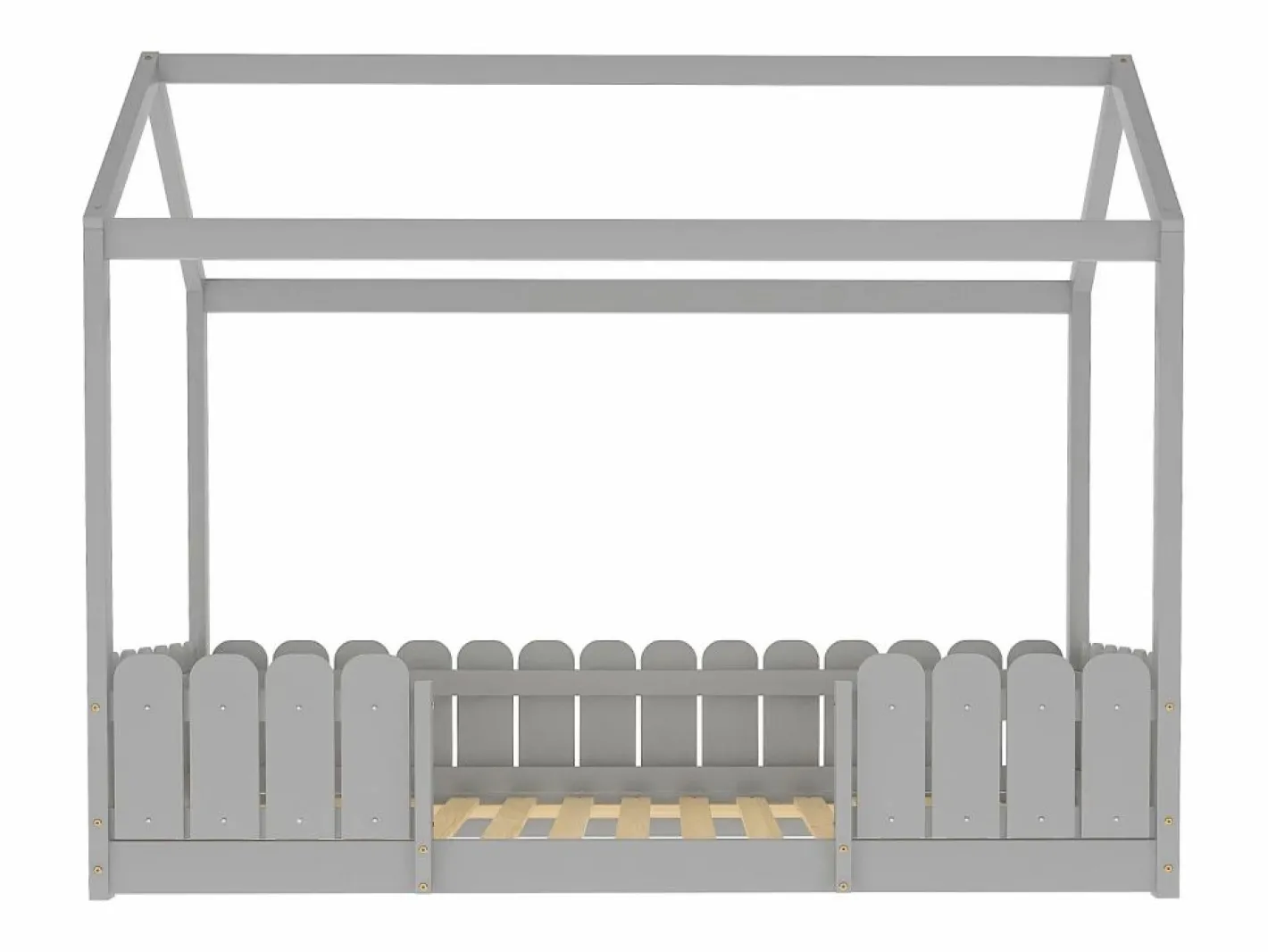 Merax Cama-cabina para niños - 90 x 200 cm - madera maciza - barrera y somier - Gris Clearance