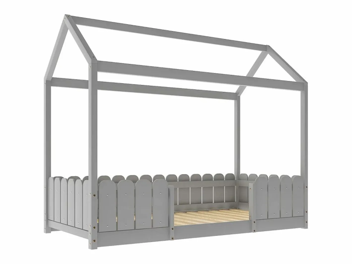 Merax Cama-cabina para niños - 90 x 200 cm - madera maciza - barrera y somier - Gris Clearance
