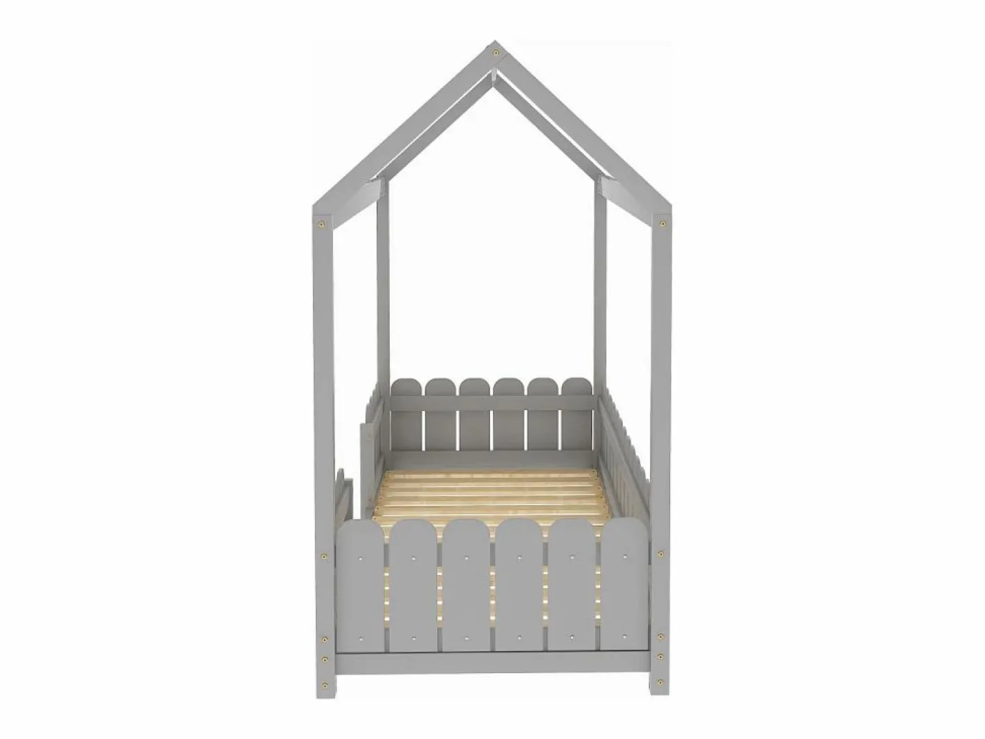 Merax Cama-cabina para niños - 90 x 200 cm - madera maciza - barrera y somier - Gris Clearance