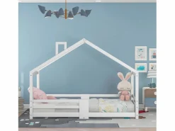 Merax Cama Montessori|Cama-cabina para niños - 90 x 200 cm - pino - barrera y somier -