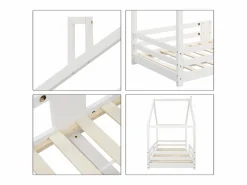 Merax Cama Montessori|Cama-cabina para niños - 90 x 200 cm - pino - barrera y somier -