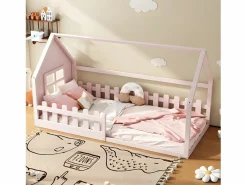 ModernLuxe Cama-cabina para niños 90x200 cm - con forma de casita - en madera de pino y MDF - Rosa Sale