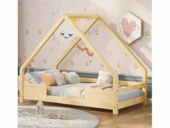 ModernLuxe Cama-cabina 90x200 cm - madera de pino - con protección contra caídas y somier - Natural Color natural claro