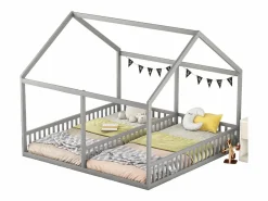 Camarote para 2 niños 90x200cm - camas planas modelos casa camas 2 plazas 2 en 1 - Gris Sale