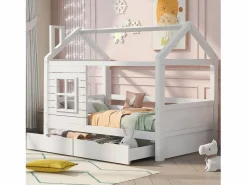 ModernLuxe Cama Montessori|Camarote 90x200 cm con 2 cajones - forma de casa - madera maciza -