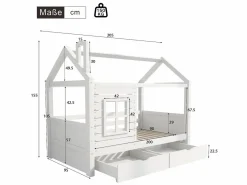 ModernLuxe Cama Montessori|Camarote 90x200 cm con 2 cajones - forma de casa - madera maciza -