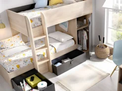 Vente-unique Camas tren modulares rinconeras compartimentos y colchón 2x90x190 cm roble y antracita RICARDO Gris antracita / Color natural claro