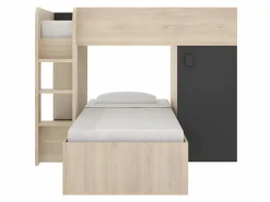 Vente-unique Camas tren modulares rinconeras compartimentos y colchón 2x90x190 cm roble y antracita RICARDO Gris antracita / Color natural claro