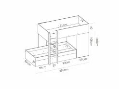 Vente-unique Camas tren modulares rinconeras compartimentos y colchón 2x90x190 cm roble y antracita RICARDO Gris antracita / Color natural claro