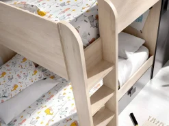 Vente-unique Camas tren modulares rinconeras compartimentos y colchón 2x90x190 cm roble y antracita RICARDO Gris antracita / Color natural claro