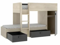Vente-unique Camas tren modulares rinconeras compartimentos y colchón 2x90x190 cm roble y antracita RICARDO Gris antracita / Color natural claro