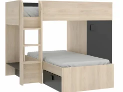 Vente-unique Camas tren modulares rinconeras compartimentos y colchón 2x90x190 cm roble y antracita RICARDO Gris antracita / Color natural claro