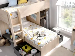 Camas tren modulares rinconeras con compartimentos 2x90x190 cm. roble y antracita. RICARDO^Vente-unique Discount