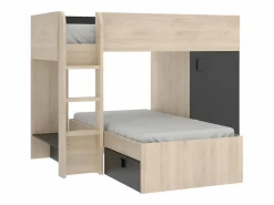 Camas tren modulares rinconeras con compartimentos 2x90x190 cm. roble y antracita. RICARDO^Vente-unique Discount