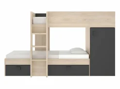 Camas tren modulares rinconeras con compartimentos 2x90x190 cm. roble y antracita. RICARDO^Vente-unique Discount