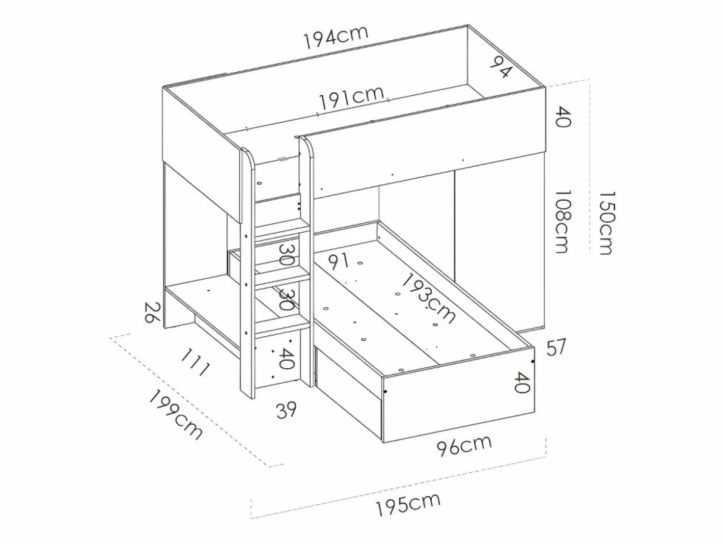 Camas tren modulares rinconeras con compartimentos 2x90x190 cm. roble y blanco. RICARDO^Vente-unique Sale