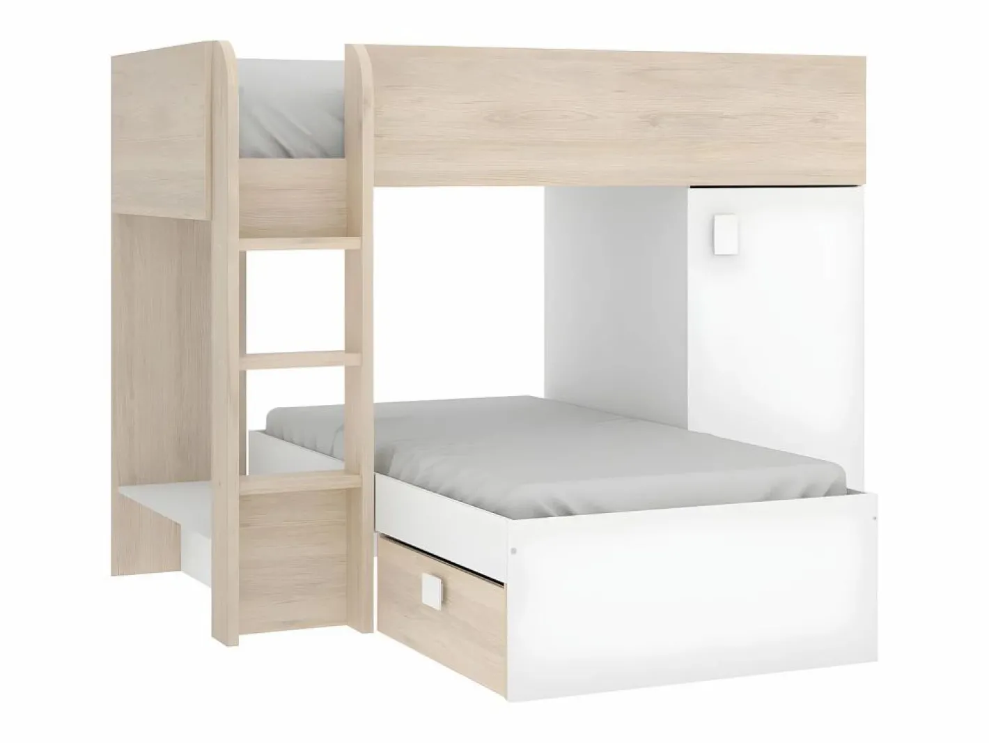 Camas tren modulares rinconeras con compartimentos 2x90x190 cm. roble y blanco. RICARDO^Vente-unique Sale