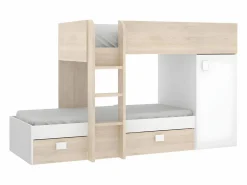 Camas tren modulares rinconeras con compartimentos 2x90x190 cm. roble y blanco. RICARDO^Vente-unique Sale