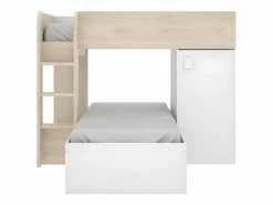 Camas tren modulares rinconeras con compartimentos 2x90x190 cm. roble y blanco. RICARDO^Vente-unique Sale