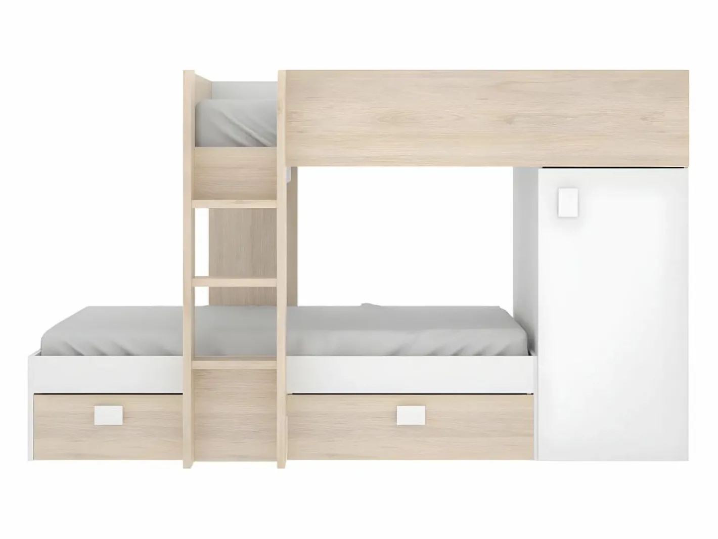 Camas tren modulares rinconeras con compartimentos 2x90x190 cm. roble y blanco. RICARDO^Vente-unique Sale