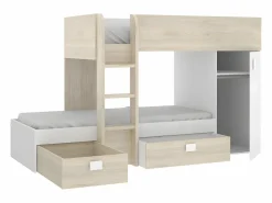 Camas tren modulares rinconeras con compartimentos 2x90x190 cm. roble y blanco. RICARDO^Vente-unique Sale