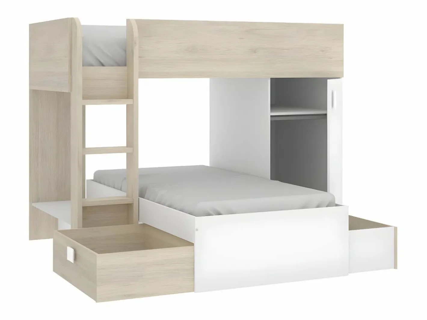 Camas tren modulares rinconeras con compartimentos 2x90x190 cm. roble y blanco. RICARDO^Vente-unique Sale
