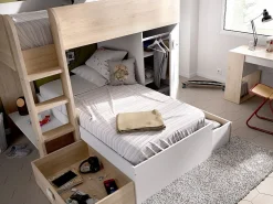Camas tren modulares rinconeras con compartimentos 2x90x190 cm. roble y blanco. RICARDO^Vente-unique Sale