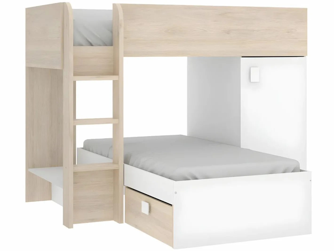Vente-unique Camas tren modulares rinconeras compartimentos y colchón 2x90x190 cm roble y blanco. RICARDO Color natural claro / Blanco