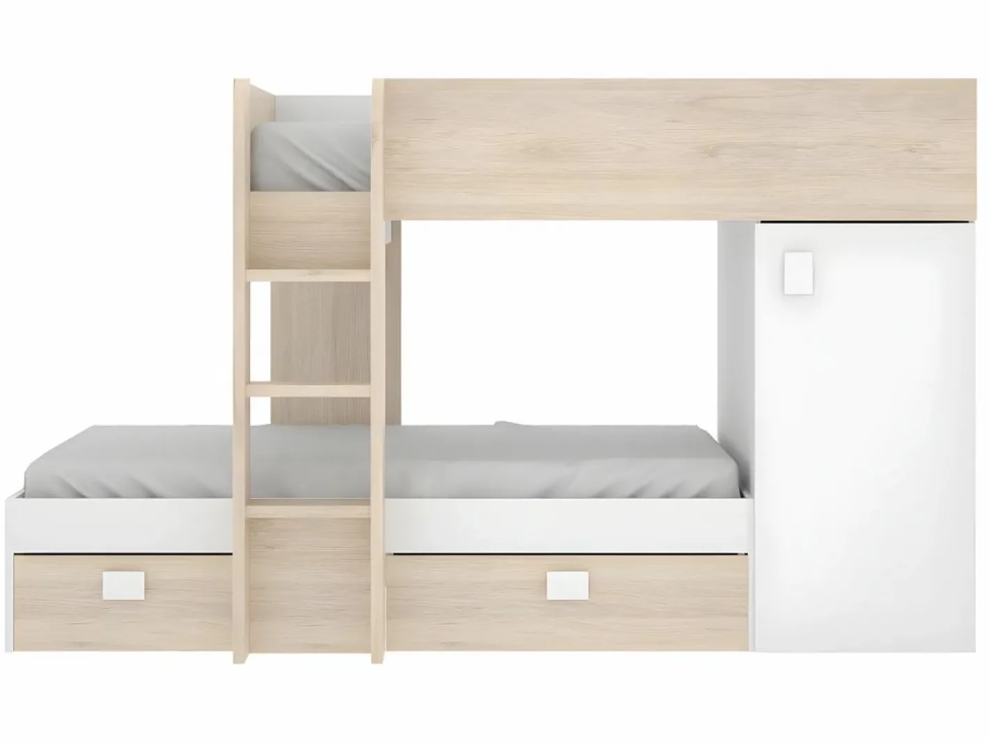 Vente-unique Camas tren modulares rinconeras compartimentos y colchón 2x90x190 cm roble y blanco. RICARDO Color natural claro / Blanco
