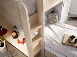 Vente-unique Camas tren modulares rinconeras compartimentos y colchón 2x90x190 cm roble y blanco. RICARDO Color natural claro / Blanco