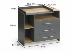 Cambiador antracita/roble dorado 113x53.1x93 oskar^Vicco