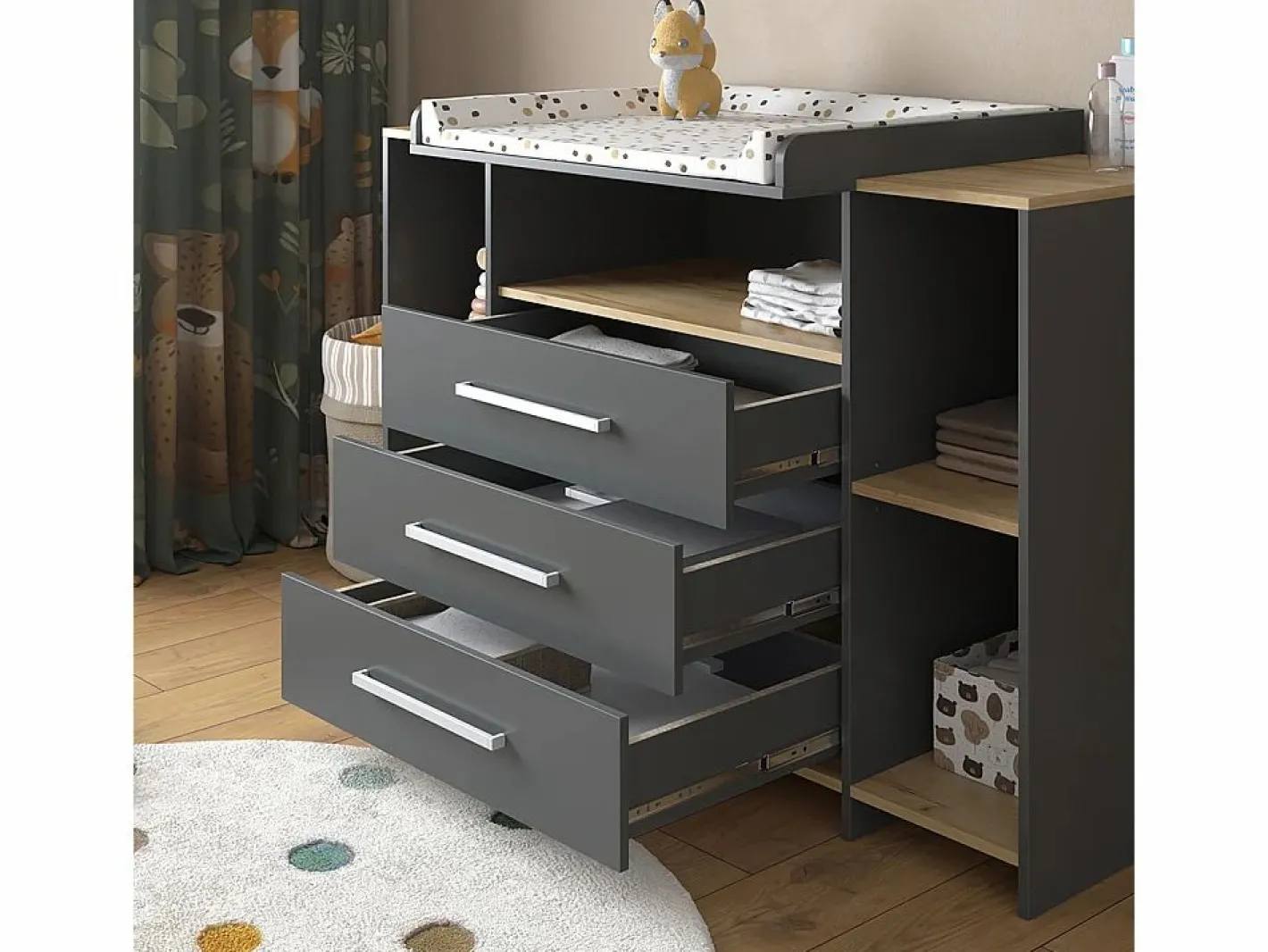 Vicco Mueble De Bebé|Cambiador antracita/roble dorado 143.2x53.1x93 oskar