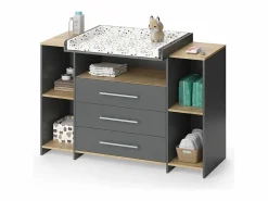 Vicco Mueble De Bebé|Cambiador antracita/roble dorado 143.2x53.1x93 oskar