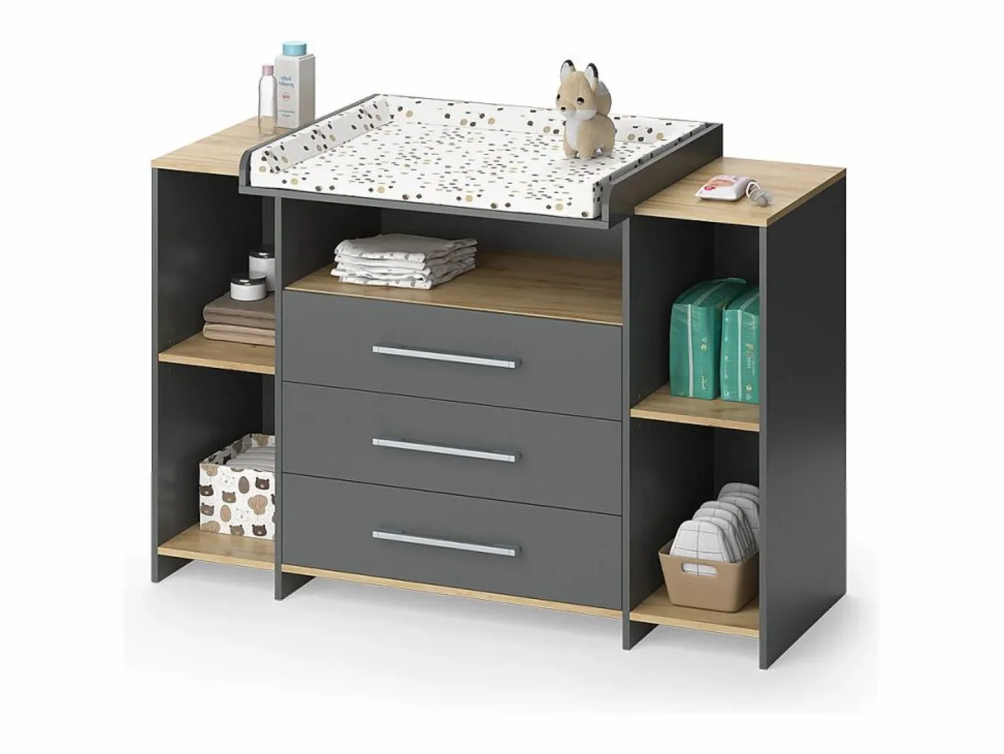 Vicco Mueble De Bebé|Cambiador antracita/roble dorado 143.2x53.1x93 oskar