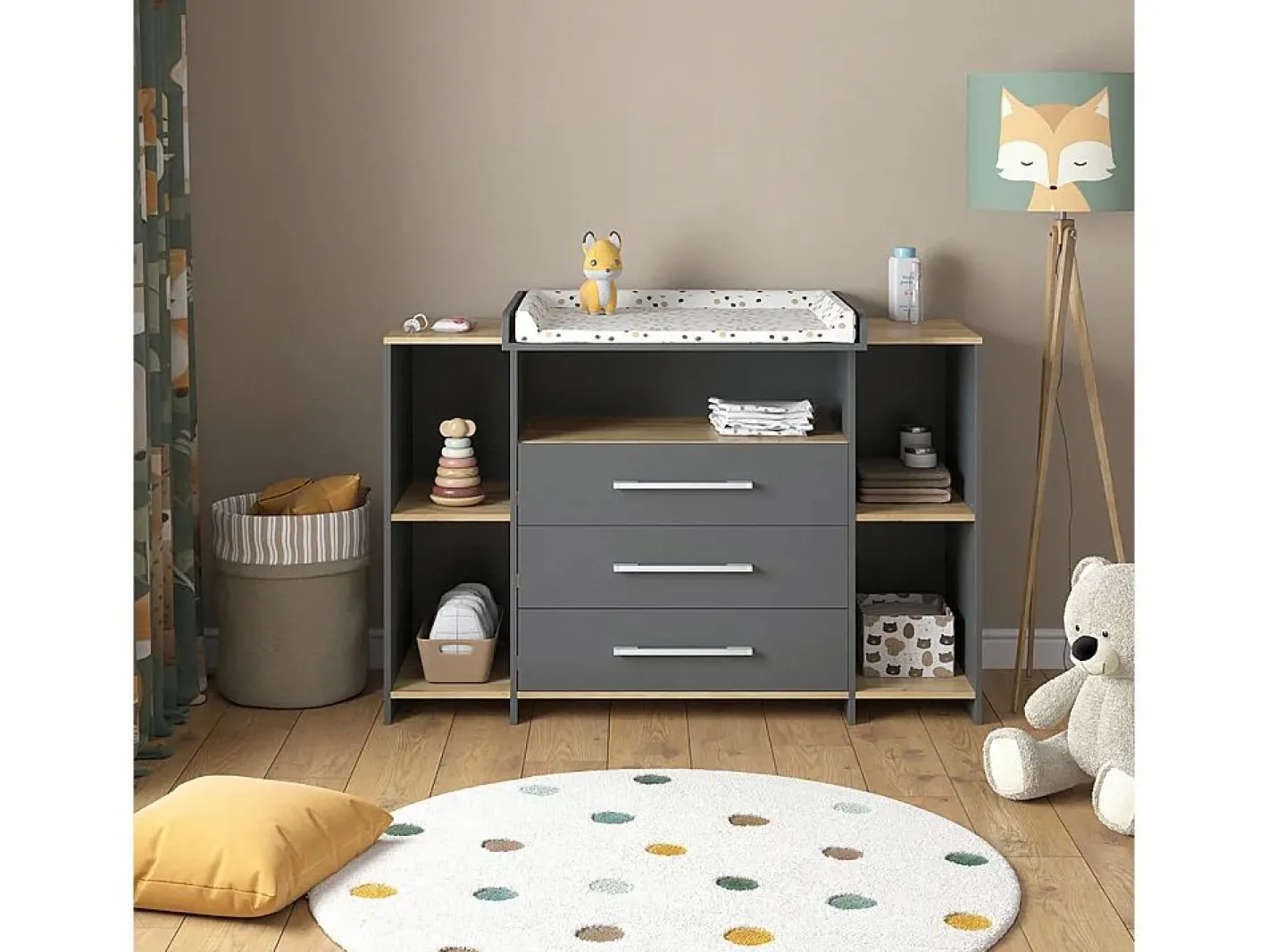 Vicco Mueble De Bebé|Cambiador antracita/roble dorado 143.2x53.1x93 oskar