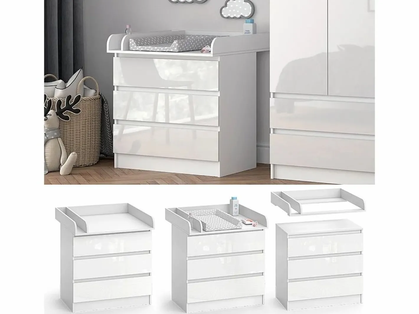 Vicco Mueble De Bebé|Cambiador / alto brillo 80x76x87 emma