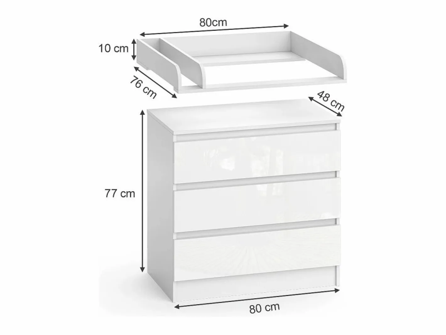 Vicco Mueble De Bebé|Cambiador / alto brillo 80x76x87 emma
