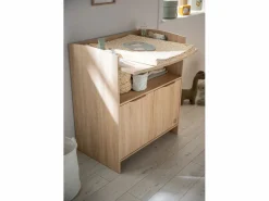 Sauthon Mueble De Bebé|Cambiador de 2 puertas con tiradores y hornacina decorados en roble dorado