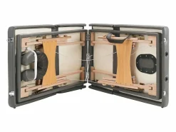 Helloshop26 Camilla de masaje de 4 secciones estructura de madera banco de masaje reposacabezas reposabrazos ajustable cama de masaje plegable portátil antracita 02_0001802 Marru00f3n Discount