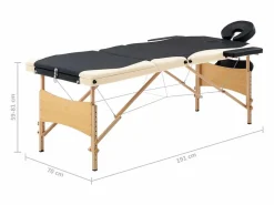 Camilla de masaje plegable 3 secciones madera negra y beige 02_0001832^Helloshop26 Discount