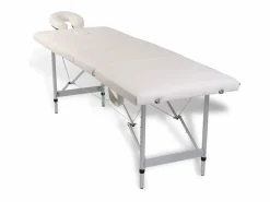 Helloshop26 Camilla de masaje plegable de 4 zonas con estructura de acero inoxidable color blanco crema 02_0001877 Plateado Outlet