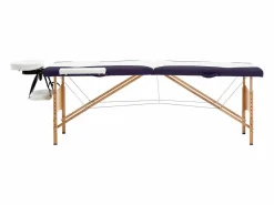 Helloshop26 Camilla De Masaje|Camilla de masaje plegable camilla de masaje banco sofá portátil terapia cosmética profesional Shiatsu Reiki 2 zonas madera blanca y morada 02_0001812