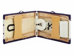 Helloshop26 Camilla De Masaje|Camilla de masaje plegable camilla de masaje banco sofá portátil terapia cosmética profesional Shiatsu Reiki 2 zonas madera blanca y morada 02_0001812