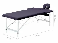 Camilla de masaje plegable camilla de masaje banco sofá portátil terapia cosmética profesional shiatsu reiki 2 zonas aluminio morado 02_0001810^Helloshop26 Online