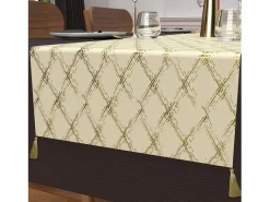 Soleil d'ocre Mantelería|Mantelería|Camino de mesa festivo en puro algodón 40x180 cm CELESTE oro, por