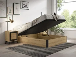 Ysmée Canapé abatible 140 x 190 cm - Natural claro y negro - NAMOSI de YSMÉE Negro / Color natural claro Online