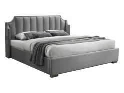 Vente-unique Cama Terciopelo|Canapé abatible 180 x 200 cm con cabecero curvado - Terciopelo - Gris + Colchón - TEOMIS