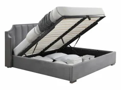 Vente-unique Cama Terciopelo|Canapé abatible 180 x 200 cm con cabecero curvado - Terciopelo - Gris + Colchón - TEOMIS