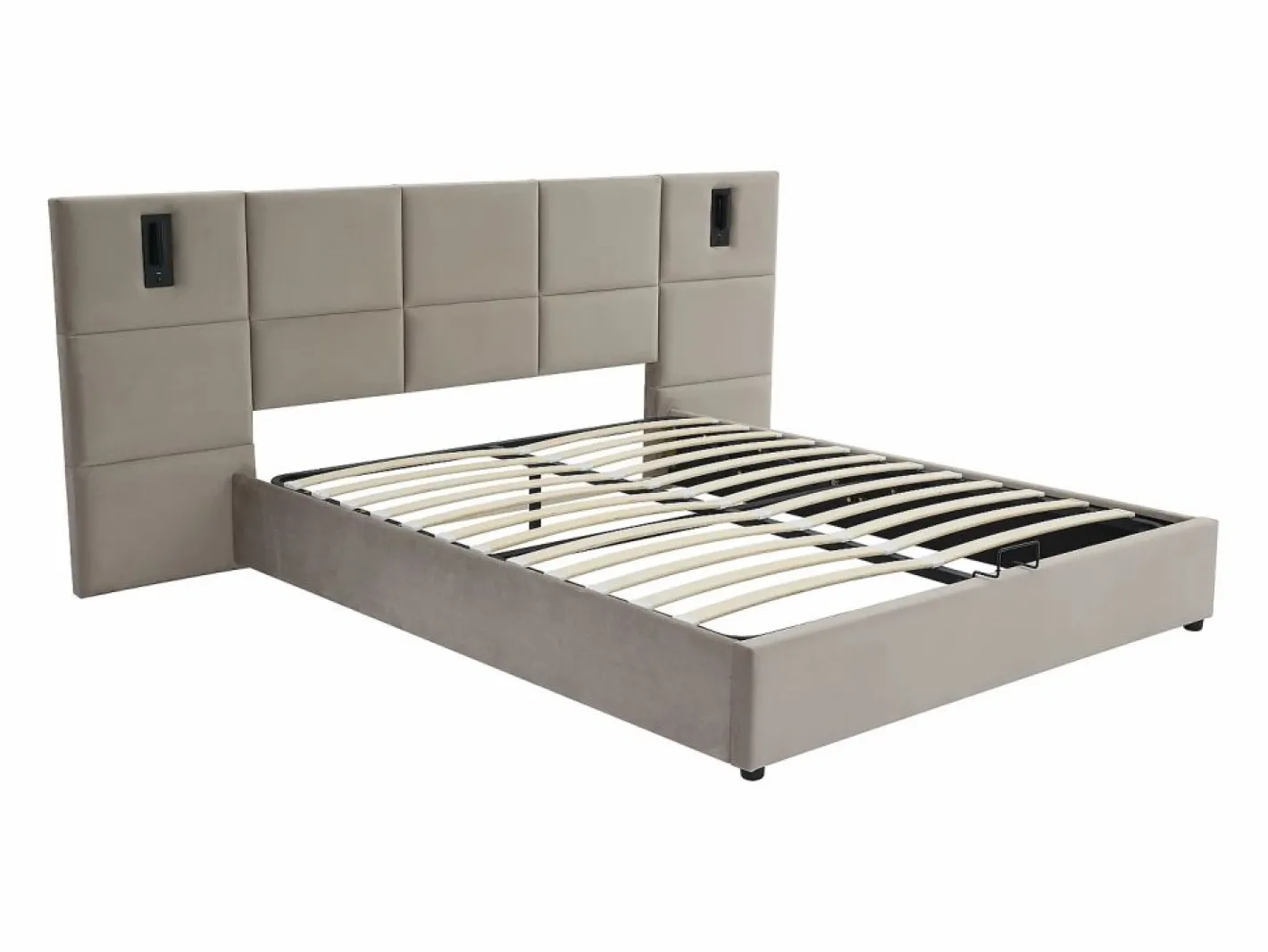 Vente-unique Cama Terciopelo|Cama Con Canapé|Canapé abatible 180 x 200 cm con cabecero y lámpara integrada en terciopelo - SARETO